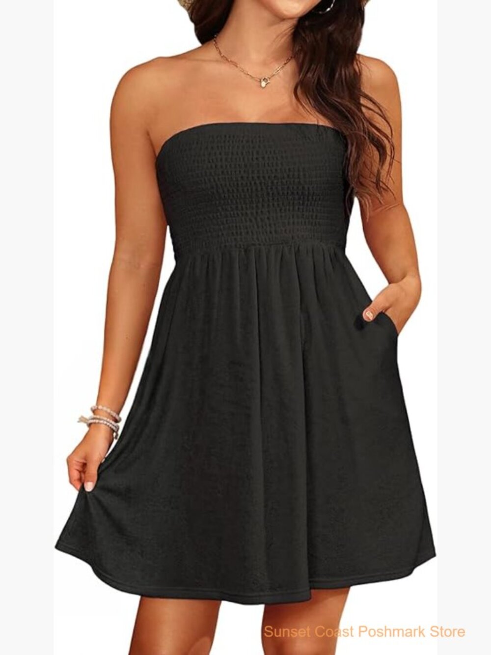 Terry Cloth Strapless Beach Cover Up Tube Top with Pockets